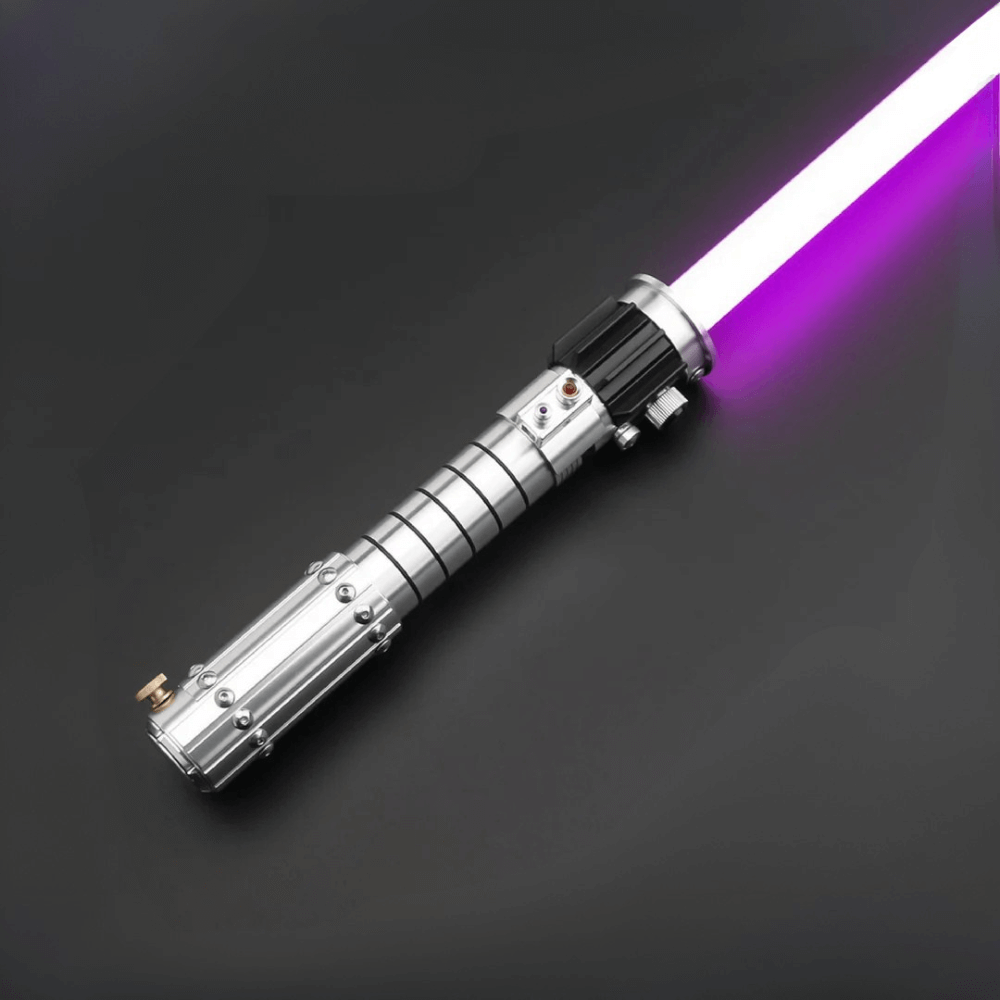 Mara Jade Lightsaber from Novasaber, featuring a sleek, crimson blade and a detailed, silver hilt with elegant design accents, inspired by the iconic Star Wars character.