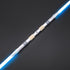Full-length Vanguard Sentinel lightsaber staff view with glowing blue blades