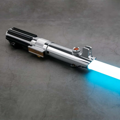 Ani EP3 Proffie 2.2 lightsaber with glowing blue blade on a textured surface.
