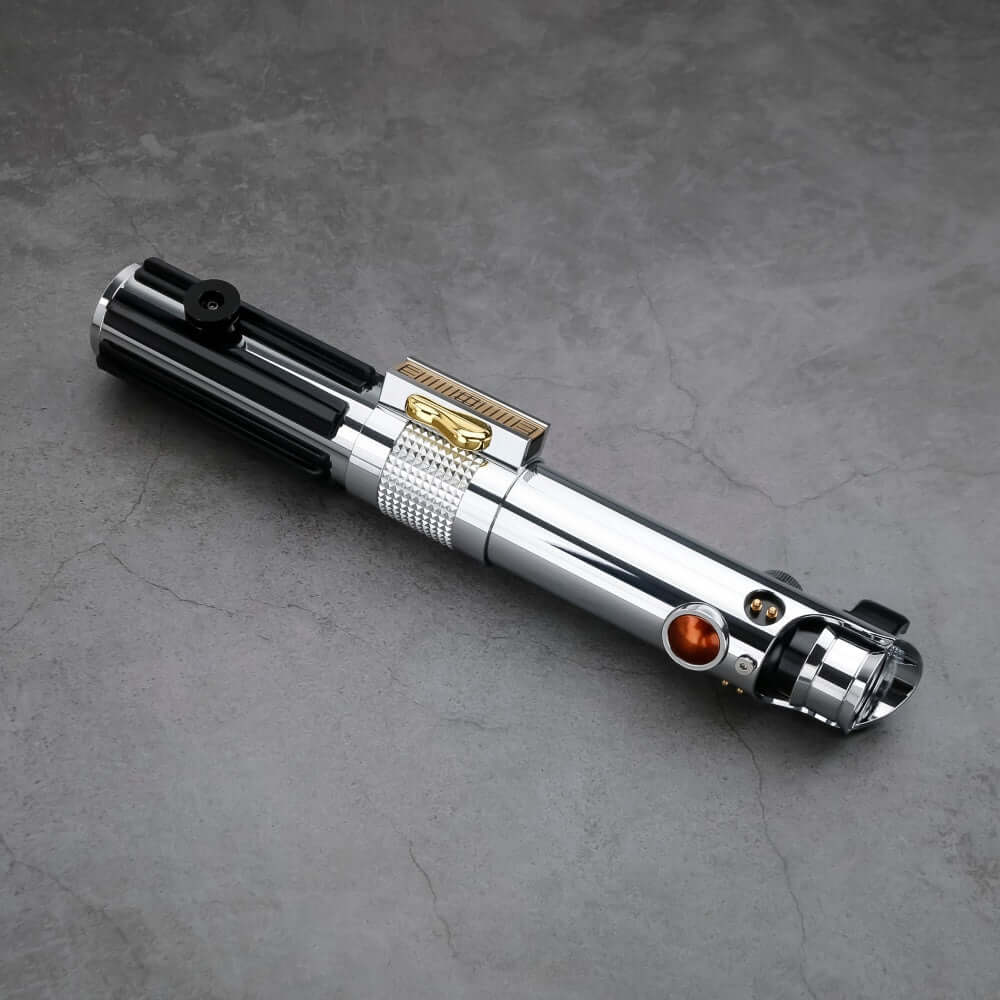 Ani EP3 Proffie 2.2 lightsaber on a textured surface, showcasing its sleek design and details.