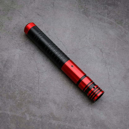 Jedi survivor twin lightsaber in black and red with ergonomic grip for superior handling.