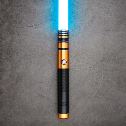 Jedi survivor twin lightsaber with blue blade and ergonomic design for superior handling.