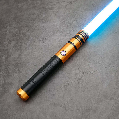 Jedi survivor twin lightsaber featuring a sleek design with a blue blade and ergonomic handle.