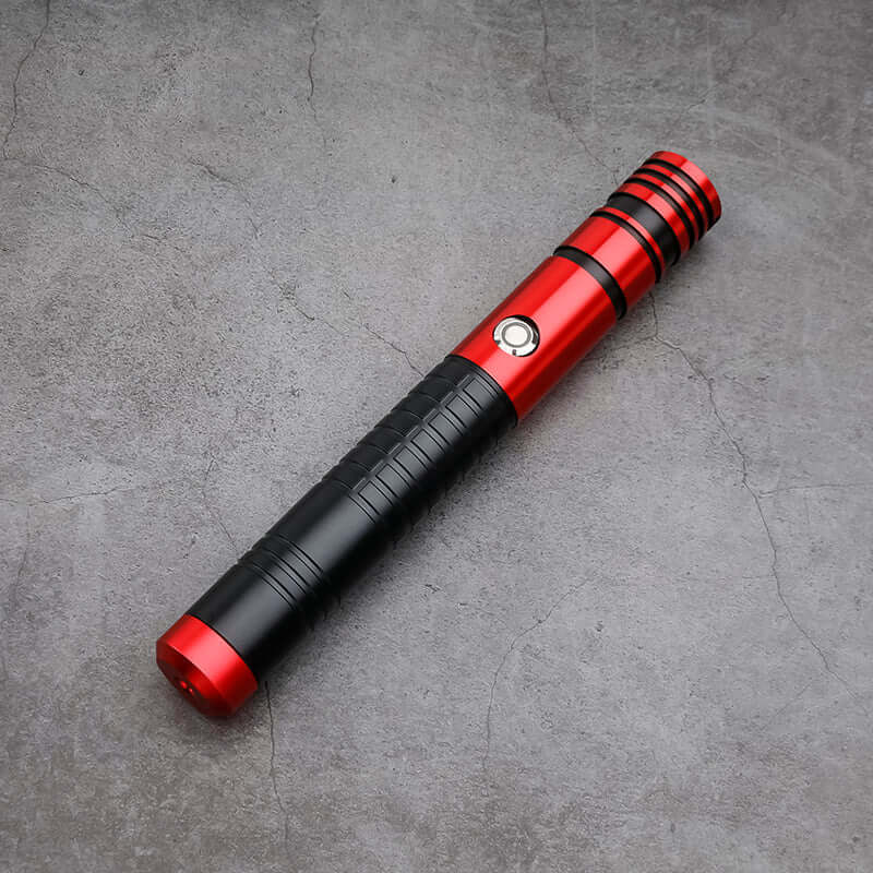 Jedi survivor twin lightsaber with ergonomic grip and stylish red and black design.