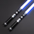 Duelist Twin Lightsabers with aircraft-grade aluminum hilts and polycarbonate blades, designed for dual-wielding, dueling, and training