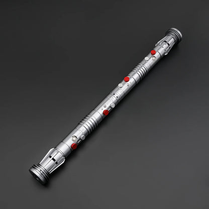 Maul SE (Weathered) double-bladed saber featuring frosted aluminum alloy hilts, removable polycarbonate blades, customizable RGB lighting, multiple sound fonts, and advanced blade effects, designed for enthusiasts seeking high-performance double-bladed sa