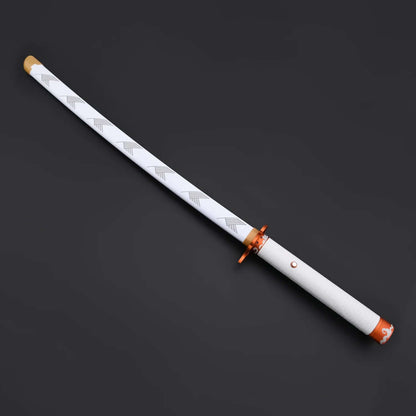 NovaSaber Demon Slayer Saber inspired by Kyojuro Rengoku, featuring a flame gold hilt, vibrant red and gold flame-shaped guard, and dynamic lighting and sound effects for immersive dueling and cosplay