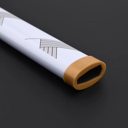 NovaSaber Demon Slayer Saber inspired by Kyojuro Rengoku, featuring a flame gold hilt, vibrant red and gold flame-shaped guard, and dynamic lighting and sound effects for immersive dueling and cosplay