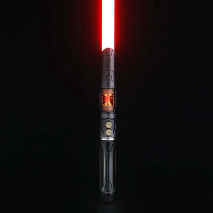 Halo crystal lightsaber with red blade and exposed crystal core design.
