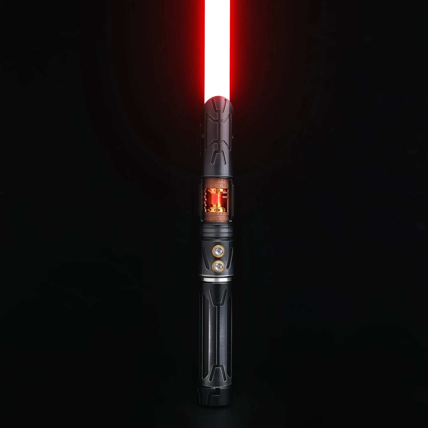 Halo crystal lightsaber with red blade and exposed crystal core design.