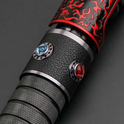 Naruto Lightsaber: Frosted aluminum alloy hilt with red grip, 32&quot; or 36&quot; removable polycarbonate blade, Baselit, Neopixel, or Proffie core options, 12 blade colors, 4–9 blade effects, 16–27 preinstalled soundfonts, ideal for cosplay and dueling.