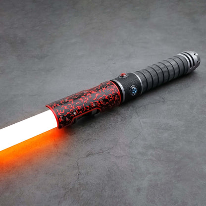 Naruto Lightsaber: Frosted aluminum alloy hilt with red grip, 32&quot; or 36&quot; removable polycarbonate blade, Baselit, Neopixel, or Proffie core options, 12 blade colors, 4–9 blade effects, 16–27 preinstalled soundfonts, ideal for cosplay and dueling.