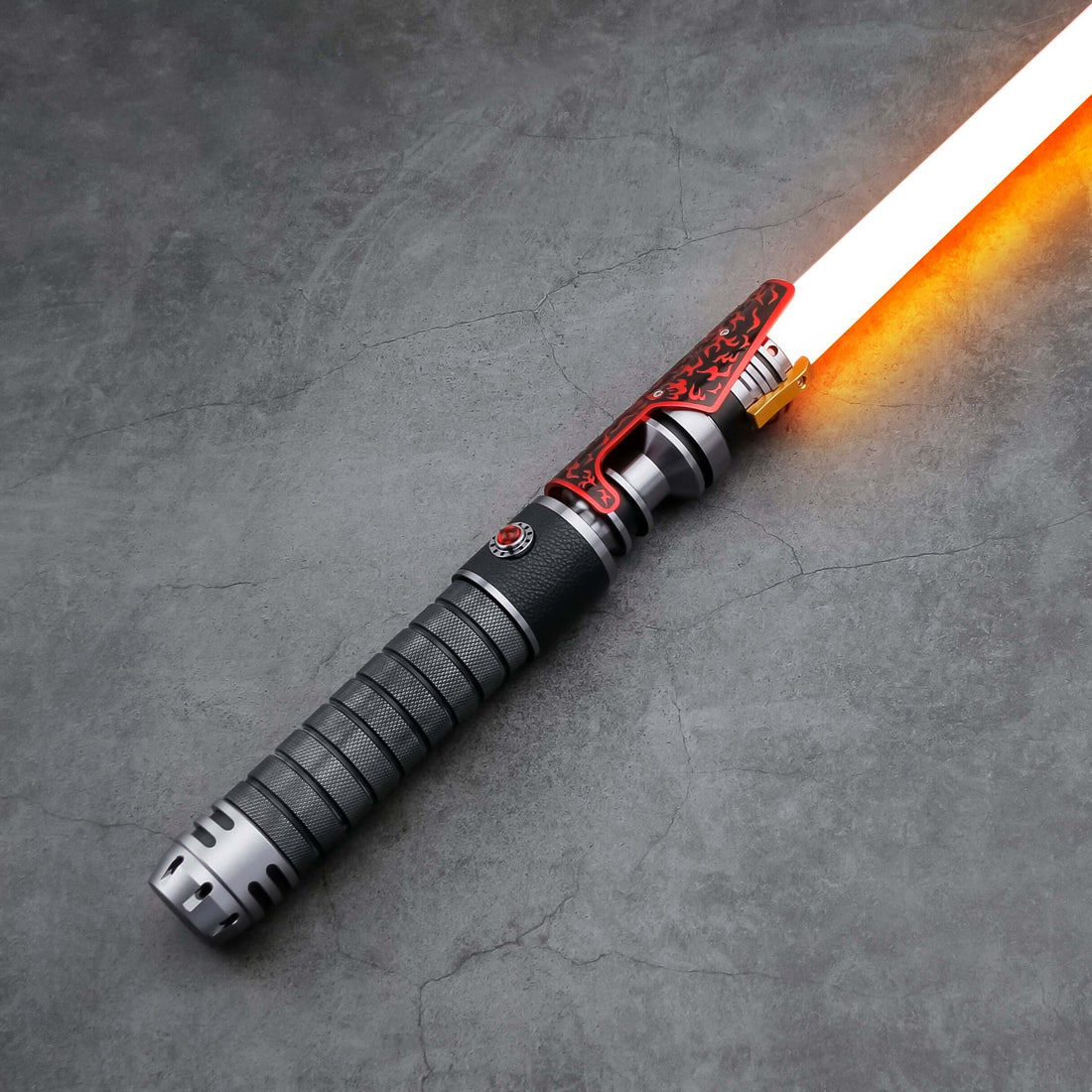 Naruto Lightsaber: Frosted aluminum alloy hilt with red grip, 32&quot; or 36&quot; removable polycarbonate blade, Baselit, Neopixel, or Proffie core options, 12 blade colors, 4–9 blade effects, 16–27 preinstalled soundfonts, ideal for cosplay and dueling.