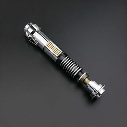 Luke EP6 lightsaber replica showcased against a dark background, highlighting its detailed design and grip.