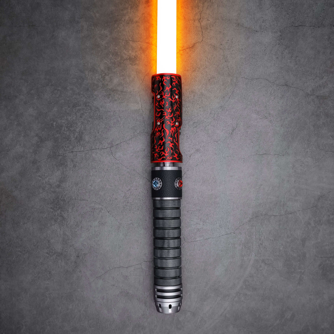 Naruto Lightsaber: Frosted aluminum alloy hilt with red grip, 32&quot; or 36&quot; removable polycarbonate blade, Baselit, Neopixel, or Proffie core options, 12 blade colors, 4–9 blade effects, 16–27 preinstalled soundfonts, ideal for cosplay and dueling.