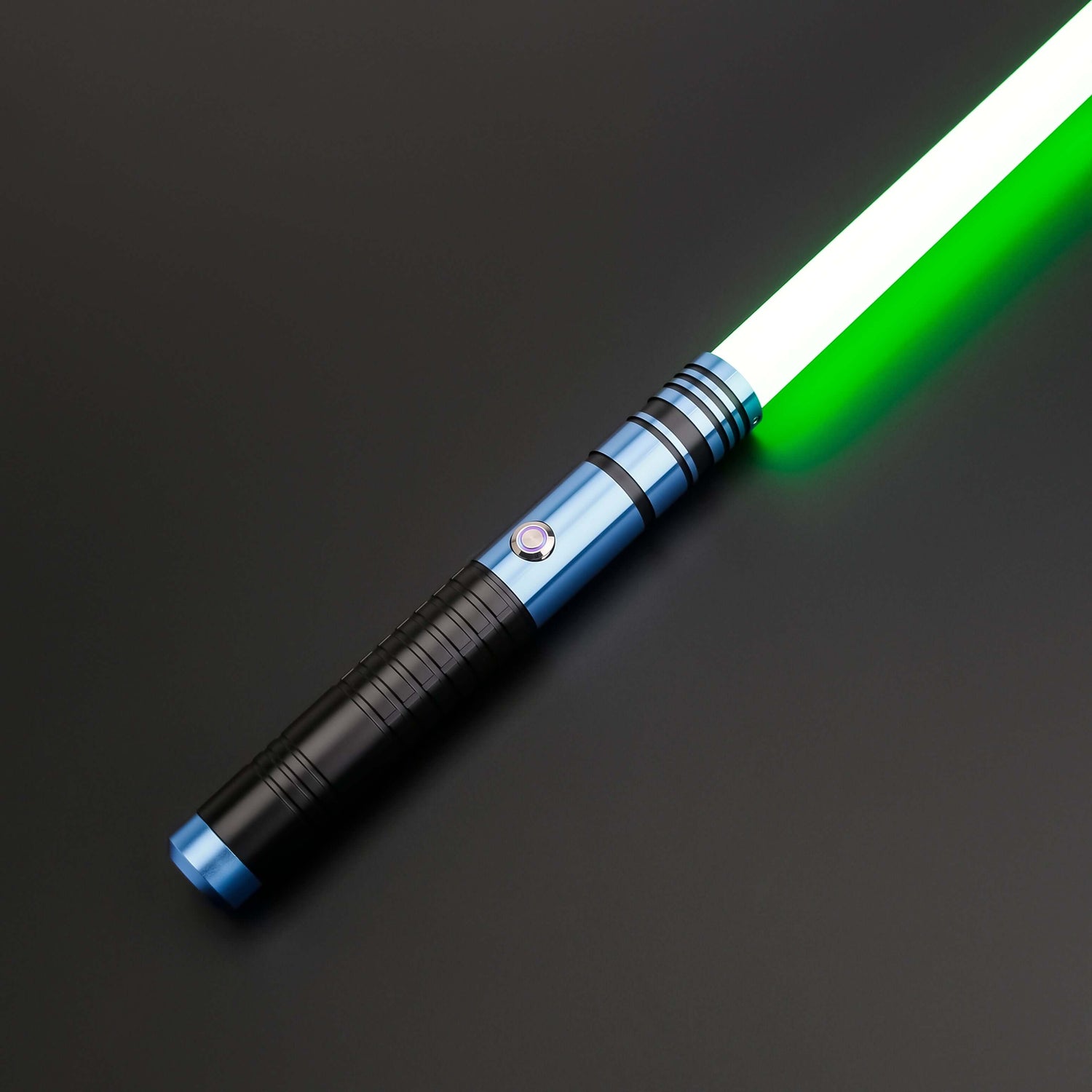 Padawan A01RGB Neopixel Saber – Ergonomic aluminum hilt with gold accents, high-quality removable polycarbonate blade, customizable RGB colors via app, realistic sound effects with multiple sound fonts, rechargeable 18650 battery, smooth swing motion for