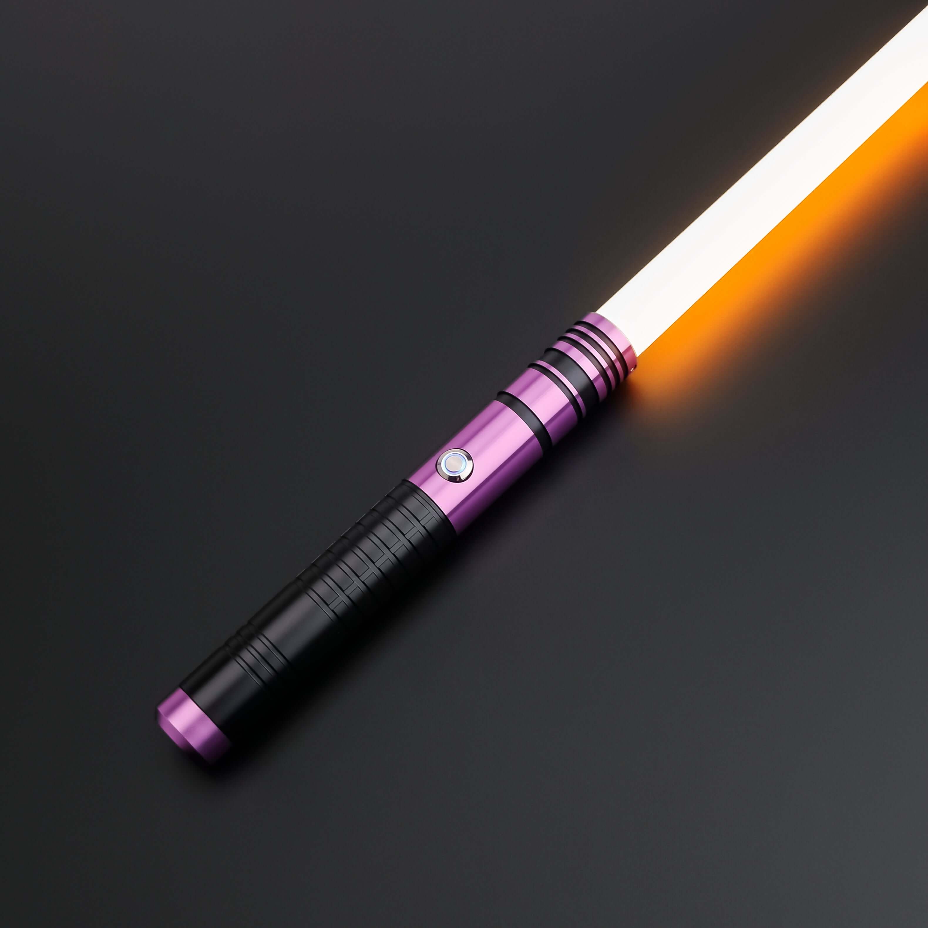 Padawan A01RGB Neopixel Saber – Ergonomic aluminum hilt with gold accents, high-quality removable polycarbonate blade, customizable RGB colors via app, realistic sound effects with multiple sound fonts, rechargeable 18650 battery, smooth swing motion for