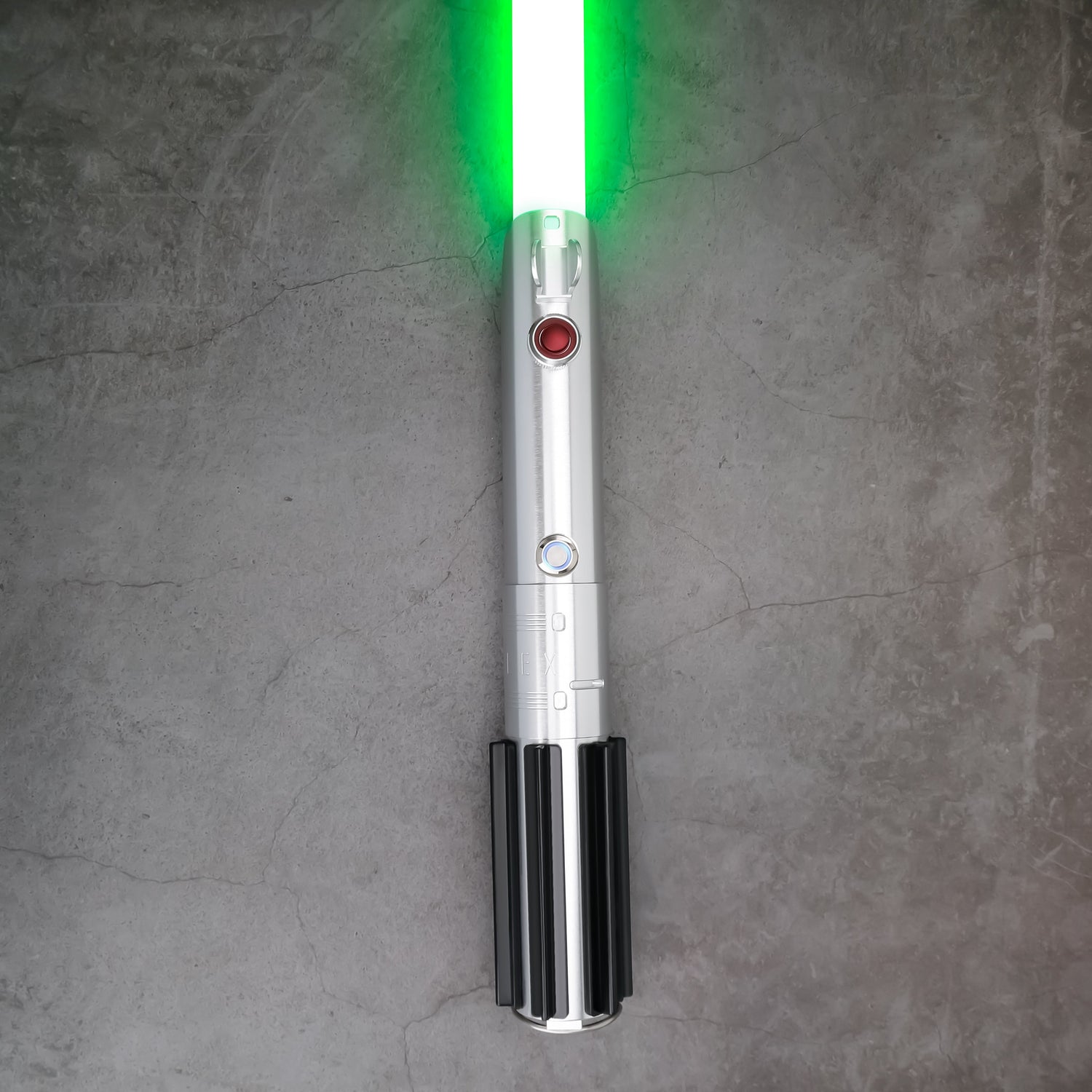 Skywalker SE Lightsaber from Novasaber, featuring a sleek silver hilt with black leather wrapping and a vibrant blue blade, inspired by the legendary Skywalker legacy from Star Wars.