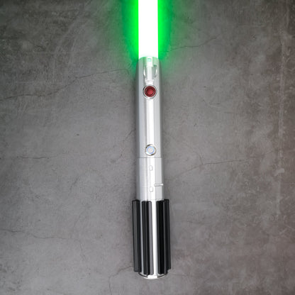 Skywalker SE Lightsaber from Novasaber, featuring a sleek silver hilt with black leather wrapping and a vibrant blue blade, inspired by the legendary Skywalker legacy from Star Wars.
