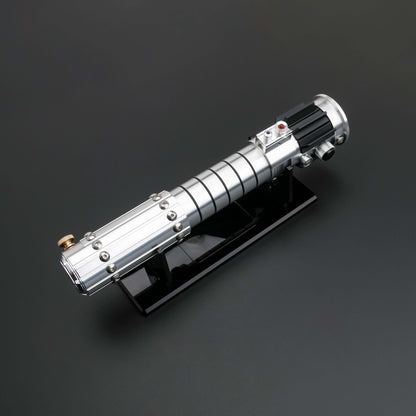 Mara Jade Lightsaber from Novasaber, featuring a sleek, crimson blade and a detailed, silver hilt with elegant design accents, inspired by the iconic Star Wars character.