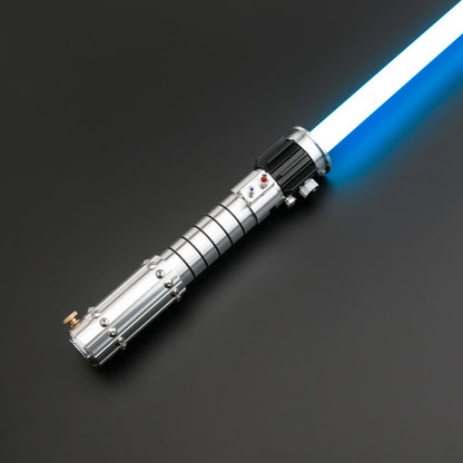 Mara Jade Lightsaber from Novasaber, featuring a sleek, crimson blade and a detailed, silver hilt with elegant design accents, inspired by the iconic Star Wars character.