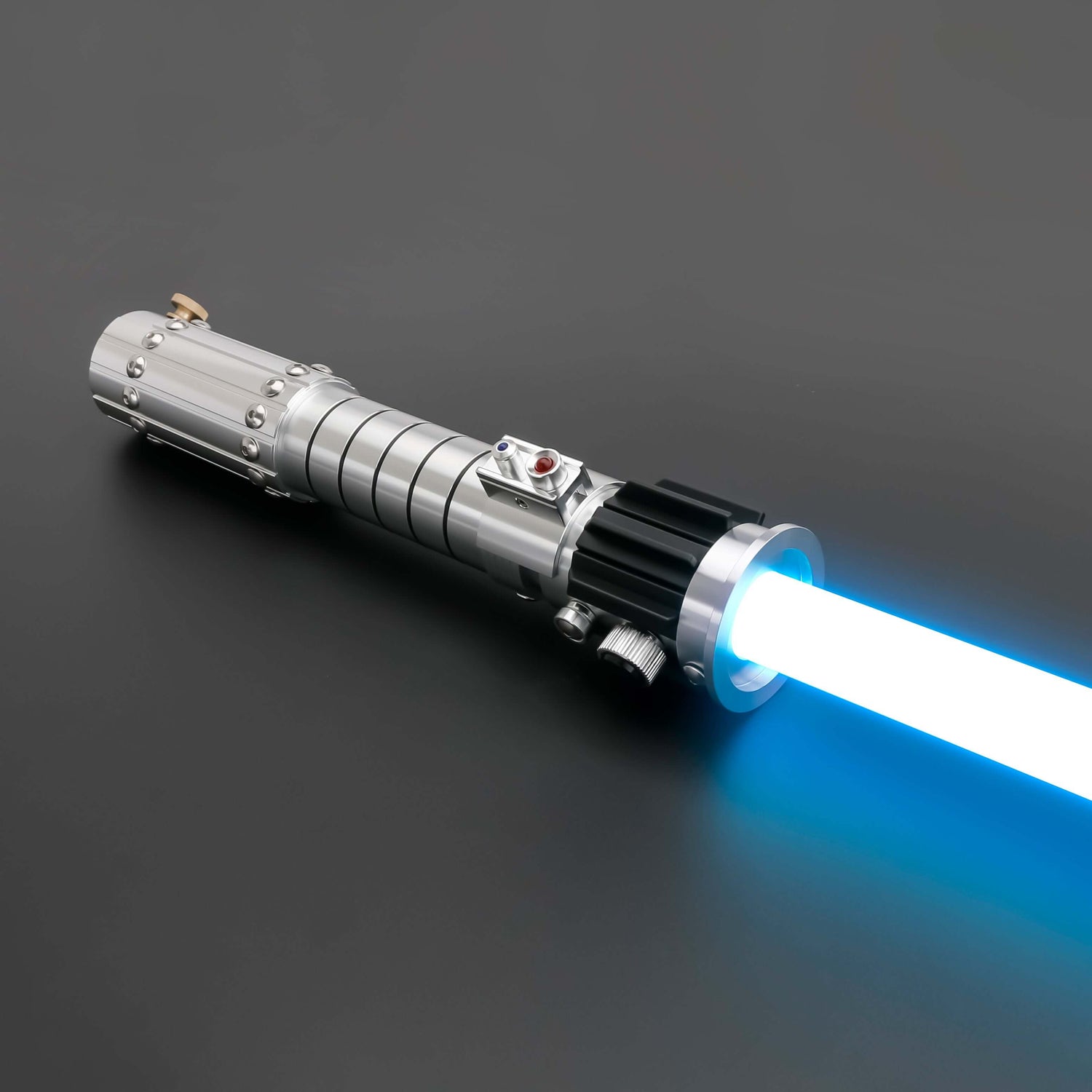 Mara Jade Lightsaber from Novasaber, featuring a sleek, crimson blade and a detailed, silver hilt with elegant design accents, inspired by the iconic Star Wars character.