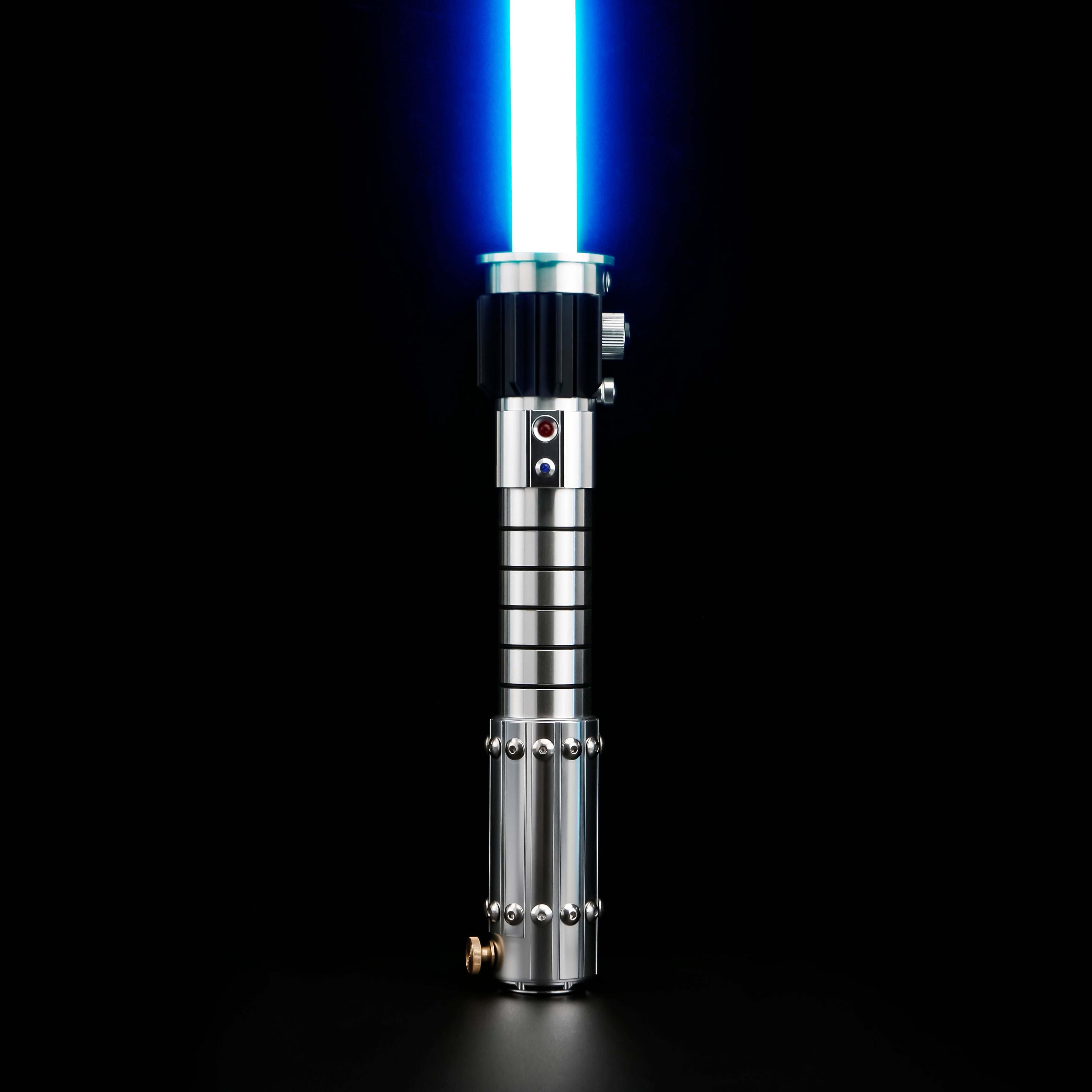 Mara Jade Lightsaber from Novasaber, featuring a sleek, crimson blade and a detailed, silver hilt with elegant design accents, inspired by the iconic Star Wars character.