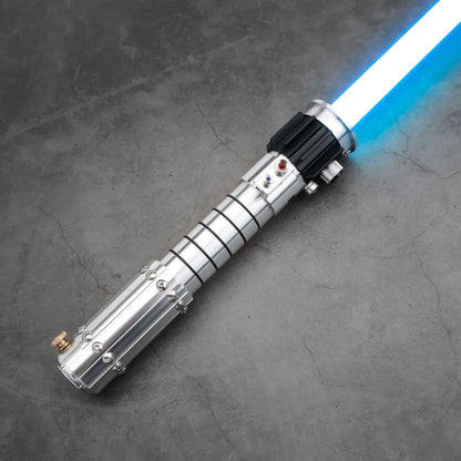 Mara Jade Lightsaber from Novasaber, featuring a sleek, crimson blade and a detailed, silver hilt with elegant design accents, inspired by the iconic Star Wars character.