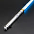 Huracan Double Bladed Saber featuring a compact design, belt clip for easy carrying, complimentary hilt connector, available in black and silver colors, with blade lengths of 82cm and 92cm, and various electronics options including RGB S16, RGB S27, SN Ne