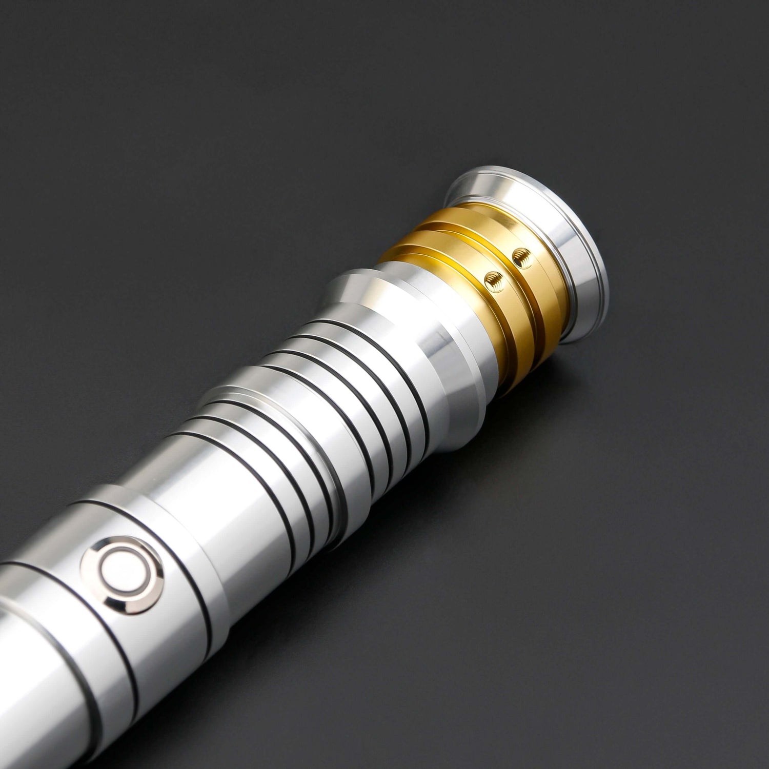 Huracan Double Bladed Saber featuring a compact design, belt clip for easy carrying, complimentary hilt connector, available in black and silver colors, with blade lengths of 82cm and 92cm, and various electronics options including RGB S16, RGB S27, SN Ne