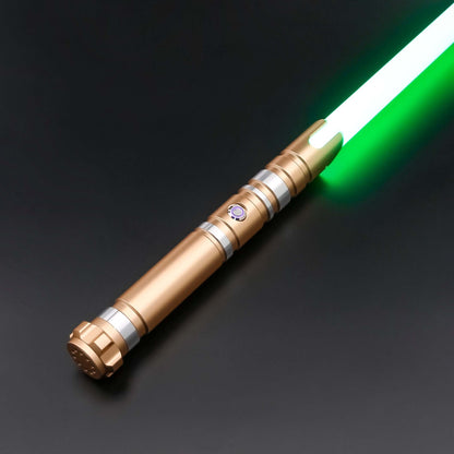 Hunter Dual Sabers featuring lightweight aluminum hilts with circular grip patterns and extended emitter necks, designed for enhanced maneuverability and ideal for cosplay and display.
