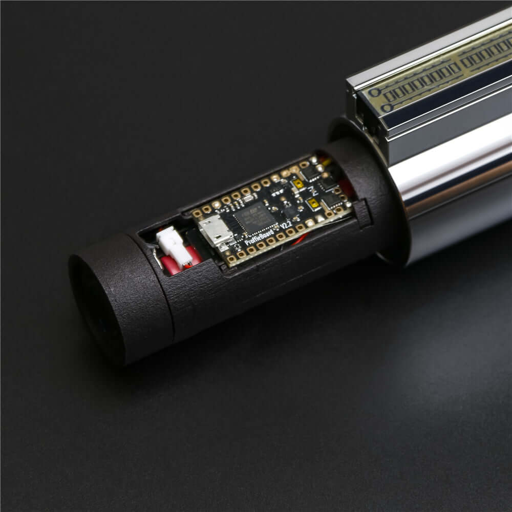 Obi EP3 lightsaber replica internal circuit components and design features showcased in this detailed image.