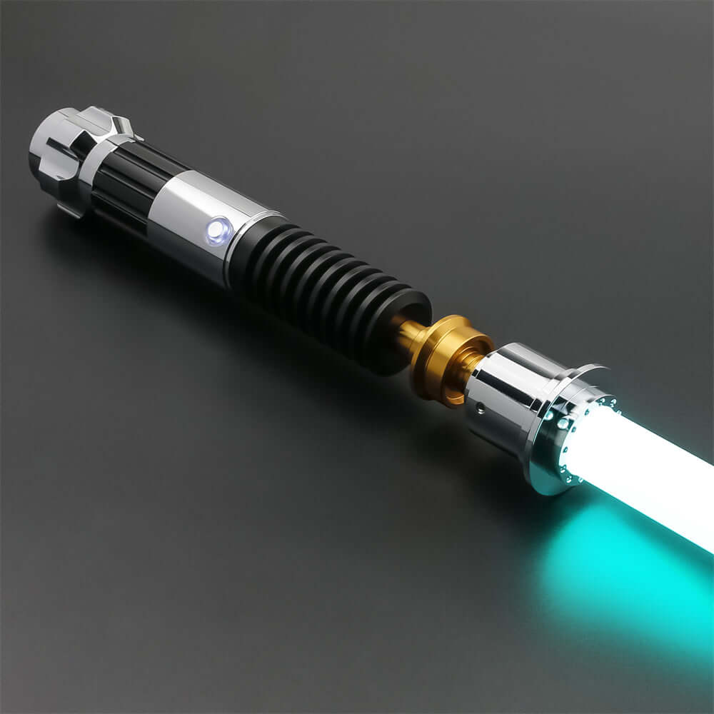 Obi-Wan Kenobi Neopixel Lightsaber with elegant design and green glowing blade on a dark background.