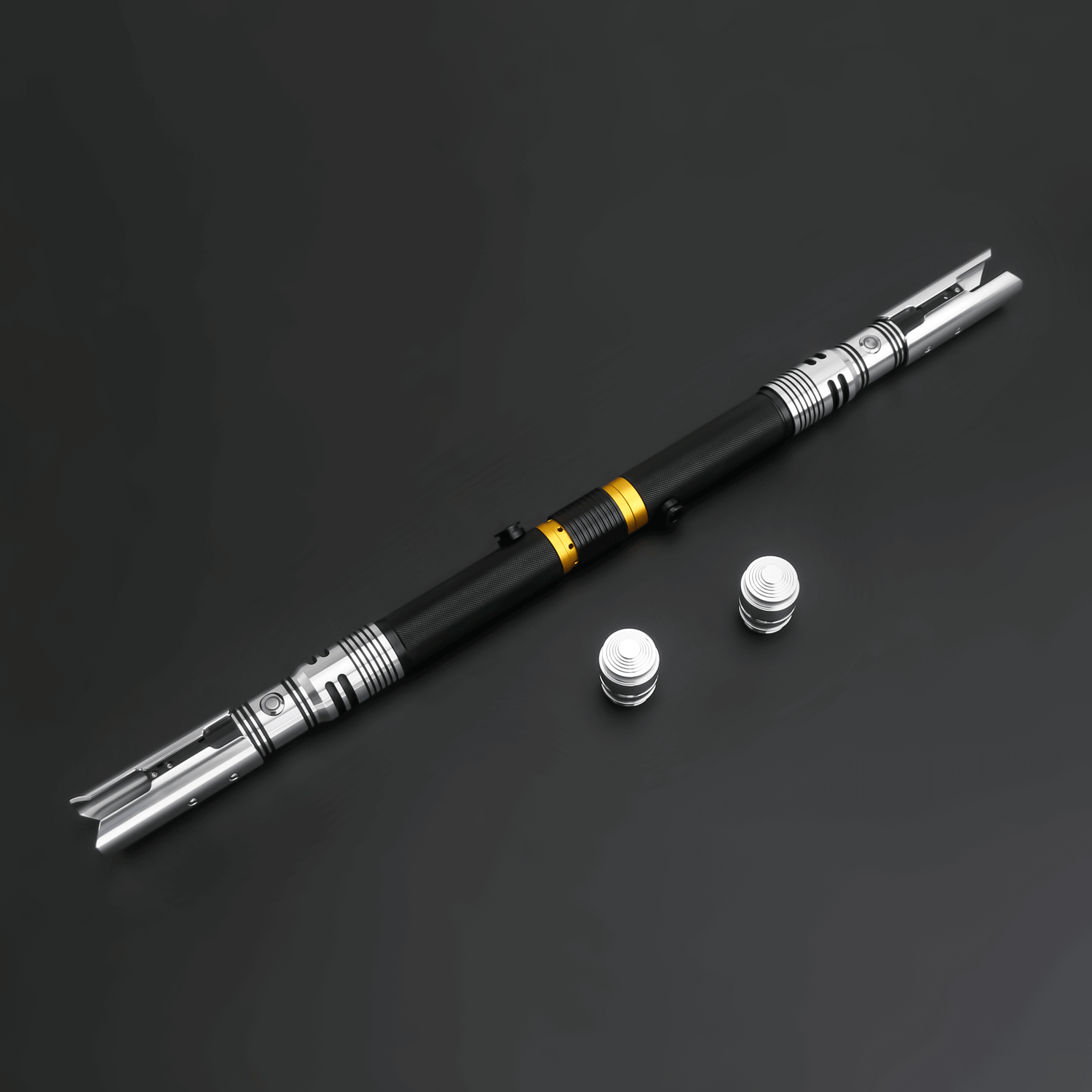 Universal quick release coupler and connector pieces for 1"-diameter lightsaber handles.