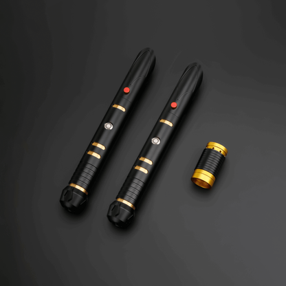 NovaSaber universal quick release coupler featuring two black lightsaber handles and a coupler accessory.