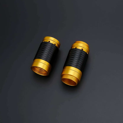 NovaSaber universal quick release coupler for 1"-diameter lightsaber handles on dark background.