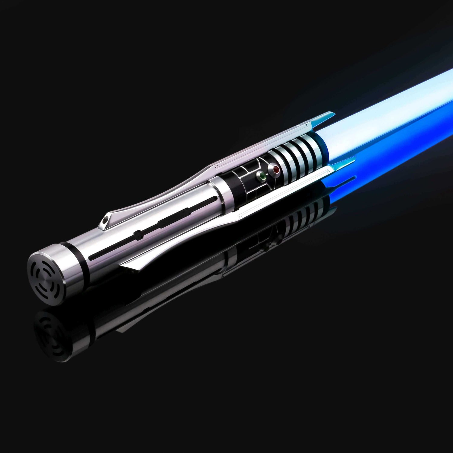 Revan V2 lightsaber with a sleek silver and blue design, perfect for collectors and cosplayers.
