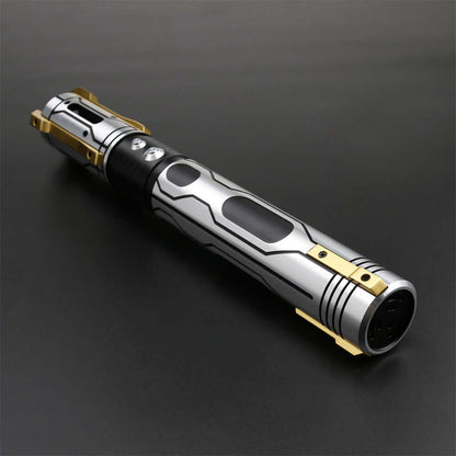 Skyrim lightsaber featuring sleek design and gold accents for enhanced grip and fluid movement.