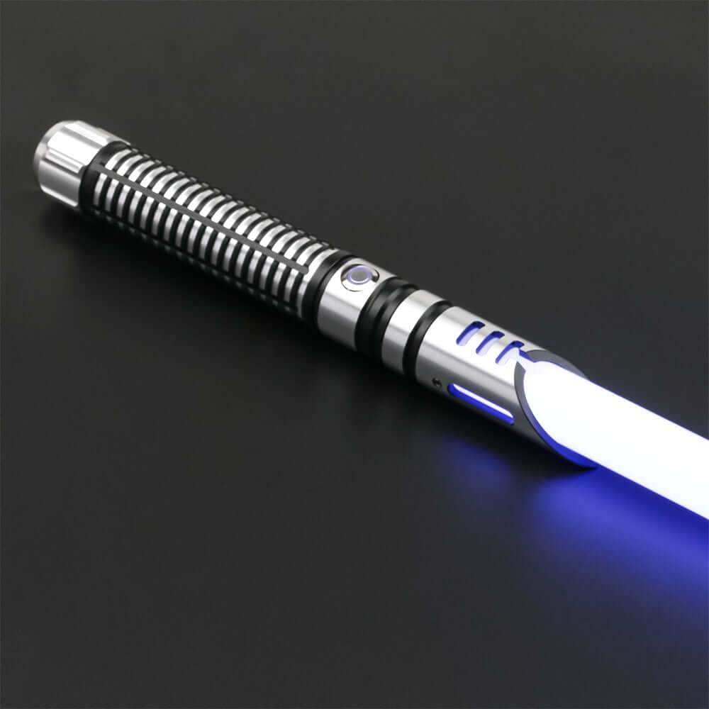Guardian Combat Lightsaber with T6 aluminum hilt and polycarbonate blade, showcasing its durability and sleek design.
