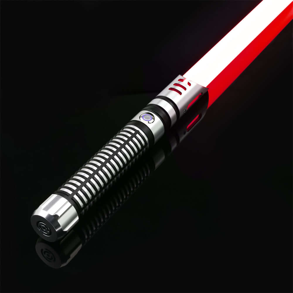Guardian Combat Lightsaber with T6 aluminum hilt and polycarbonate blade, showcasing its durability and sleek design.