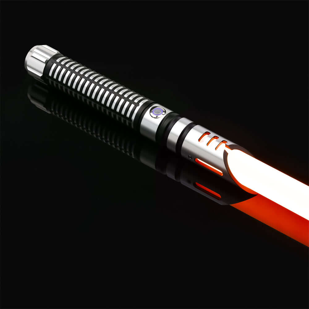 Guardian Combat Lightsaber with T6 aluminum hilt and polycarbonate blade, showcasing its durability and sleek design.
