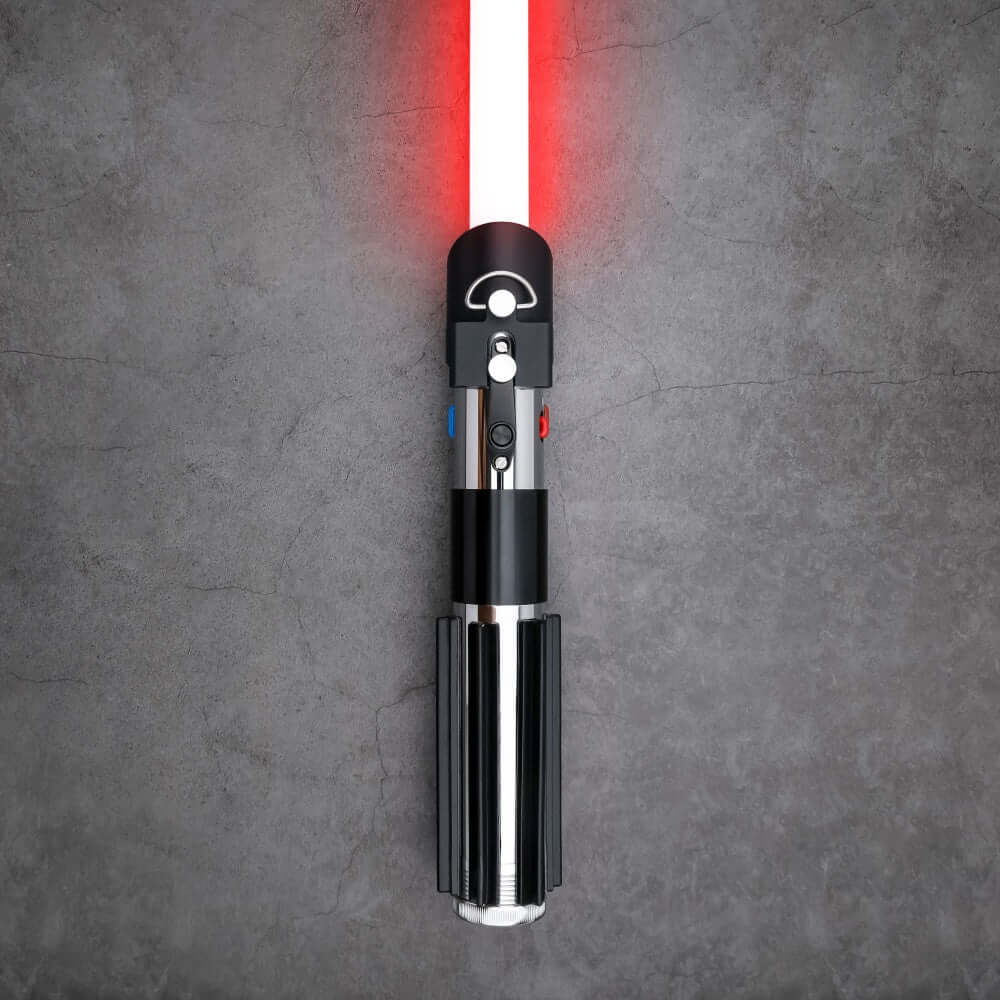 Vader Proffie 2.2 lightsaber with red blade on a textured surface, lightweight and easy to use.
