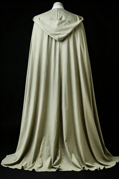 Back view of the Last Jedi Luke Skywalker cosplay costume cloak showcasing the hooded design.
