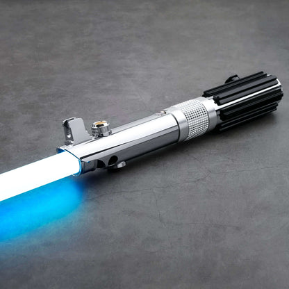 Ani SE lightsaber tunic bundle featuring a sleek chrome lightsaber with glowing blue blade.