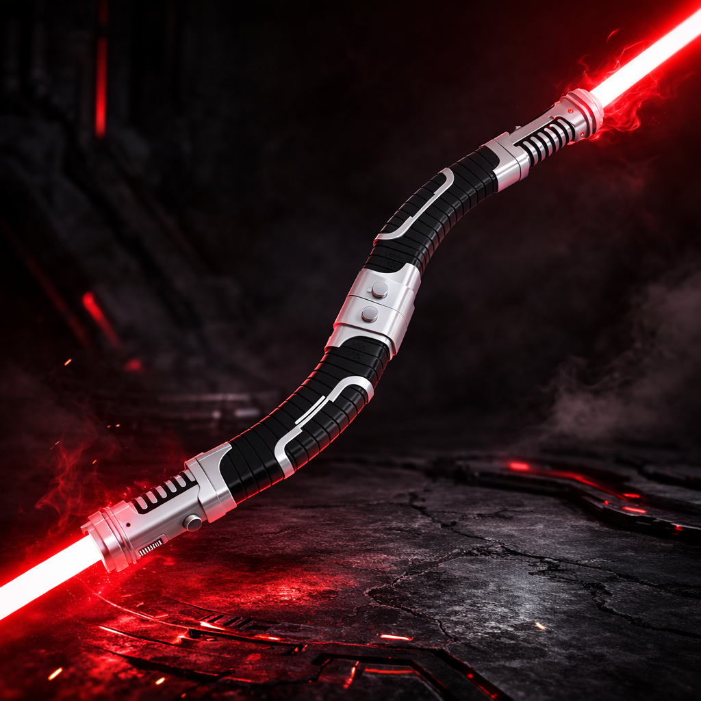 Asajj Ventress dual-bladed lightsaber with red blades, combat-ready design by NovaSaber