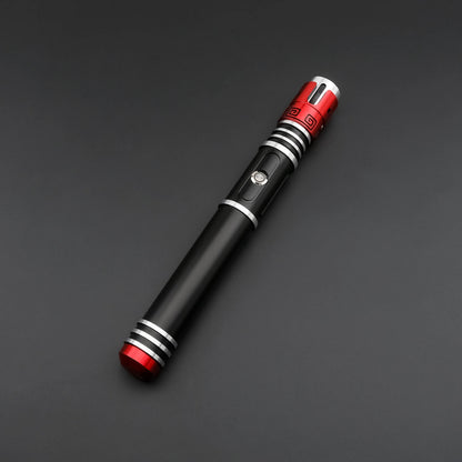 Crimson Vortex lightsaber showcasing a sleek black and red design, ideal for collectors and enthusiasts.
