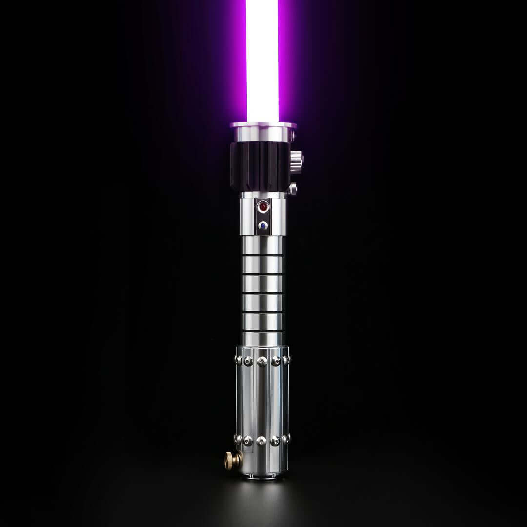 Mara Jade Lightsaber from Novasaber, featuring a sleek, crimson blade and a detailed, silver hilt with elegant design accents, inspired by the iconic Star Wars character.