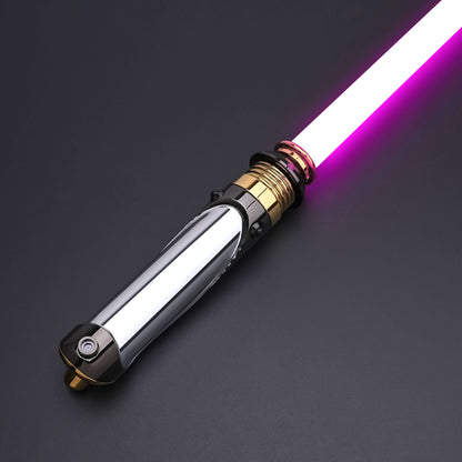 Emperor lightsaber hilt featuring a signature purple blade effect
