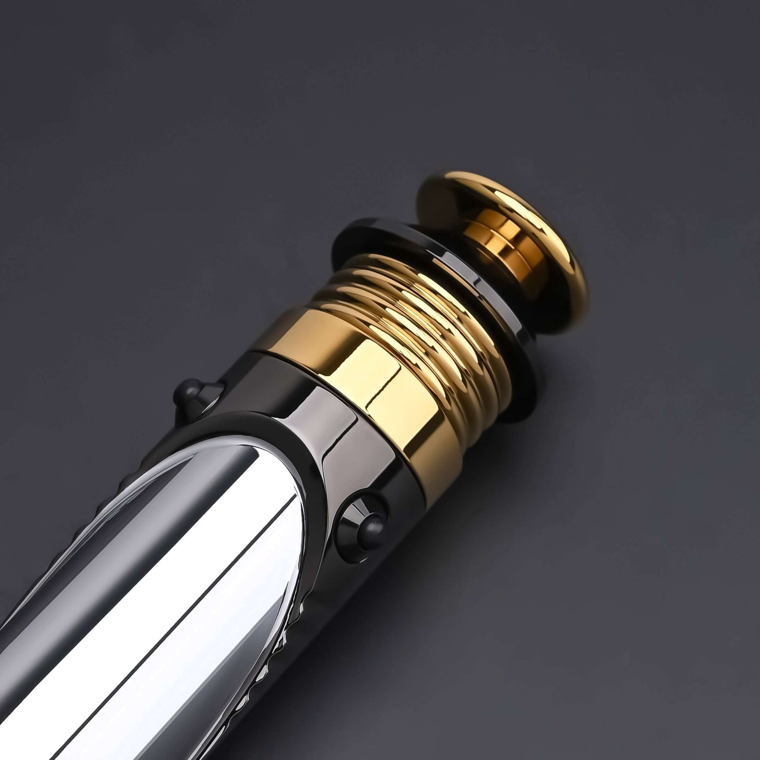 Emperor lightsaber hilt highlighting its gold accents and polished finish