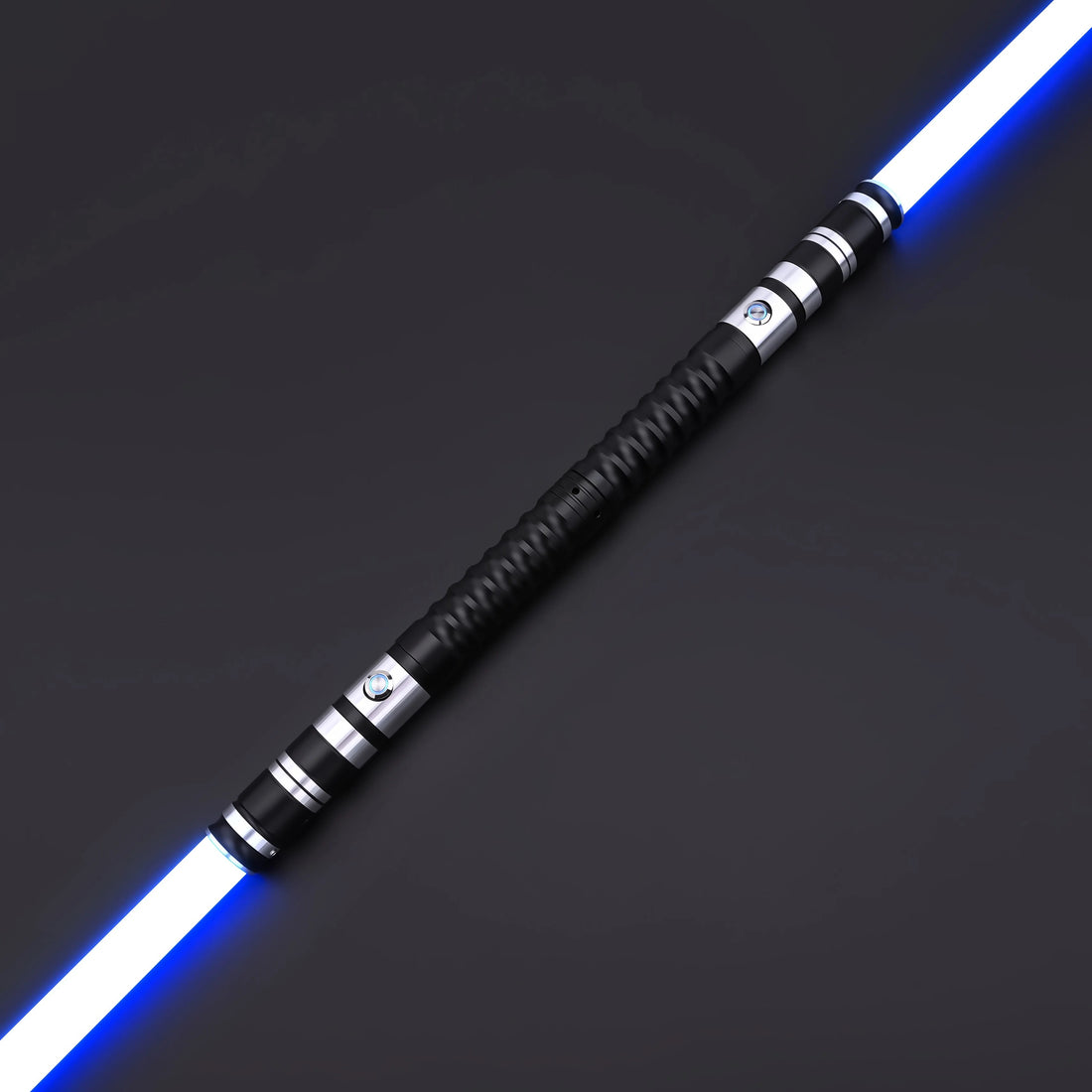 Fighter Twin Lightsabers connected into a double-bladed staff with blue light